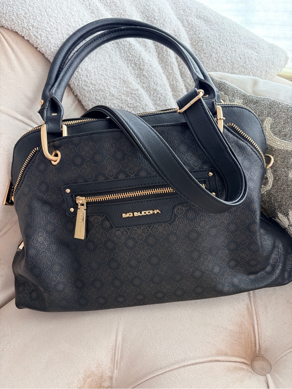 Big Buddha dark brown/black Logo Dome Satchel with Gold Accents
